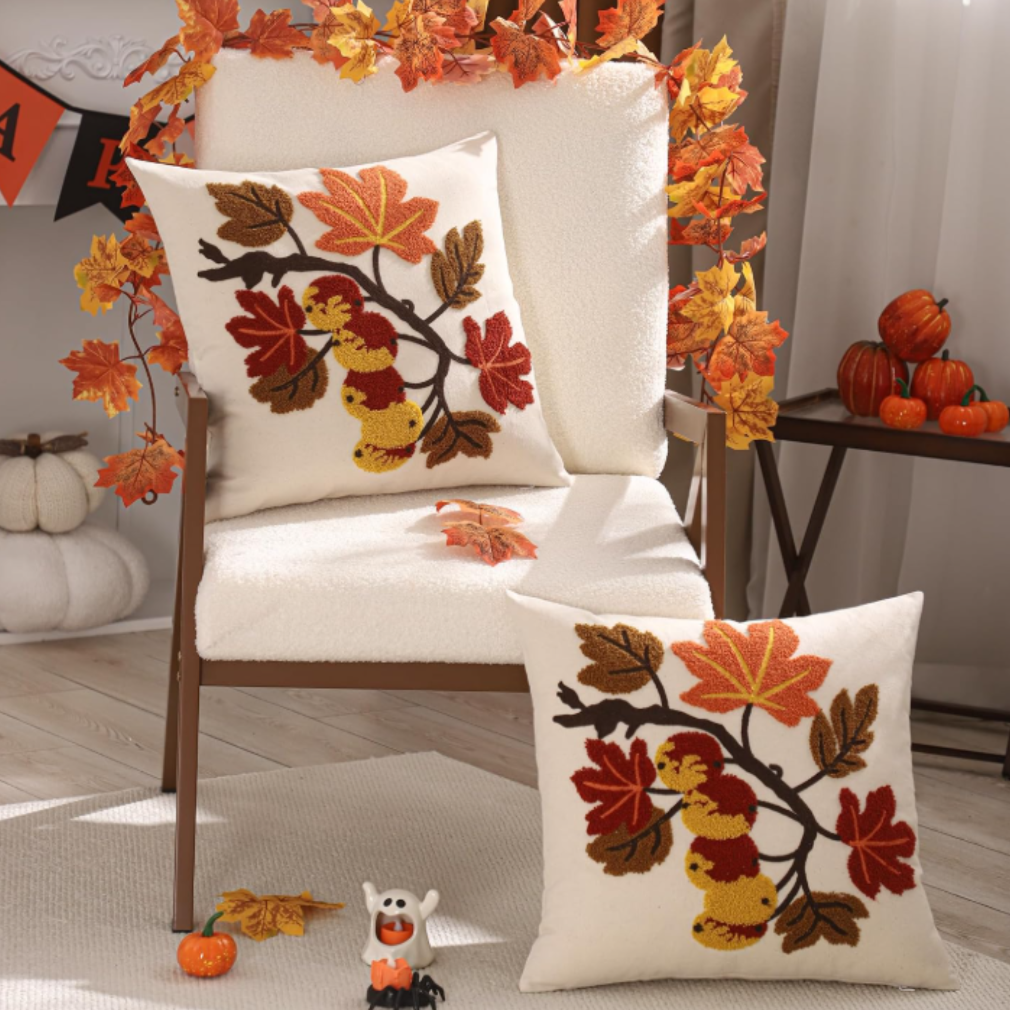 Tosleo Fall Embroidered Throw Pillow Covers – 18" × 18" Set of 2