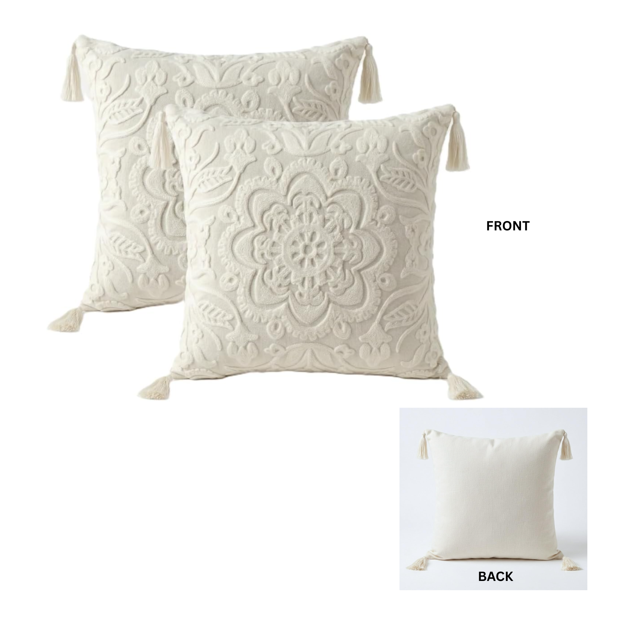 BYONAH Boho Embroidered Mandala Pillow Covers – 18" × 18" Set of 2