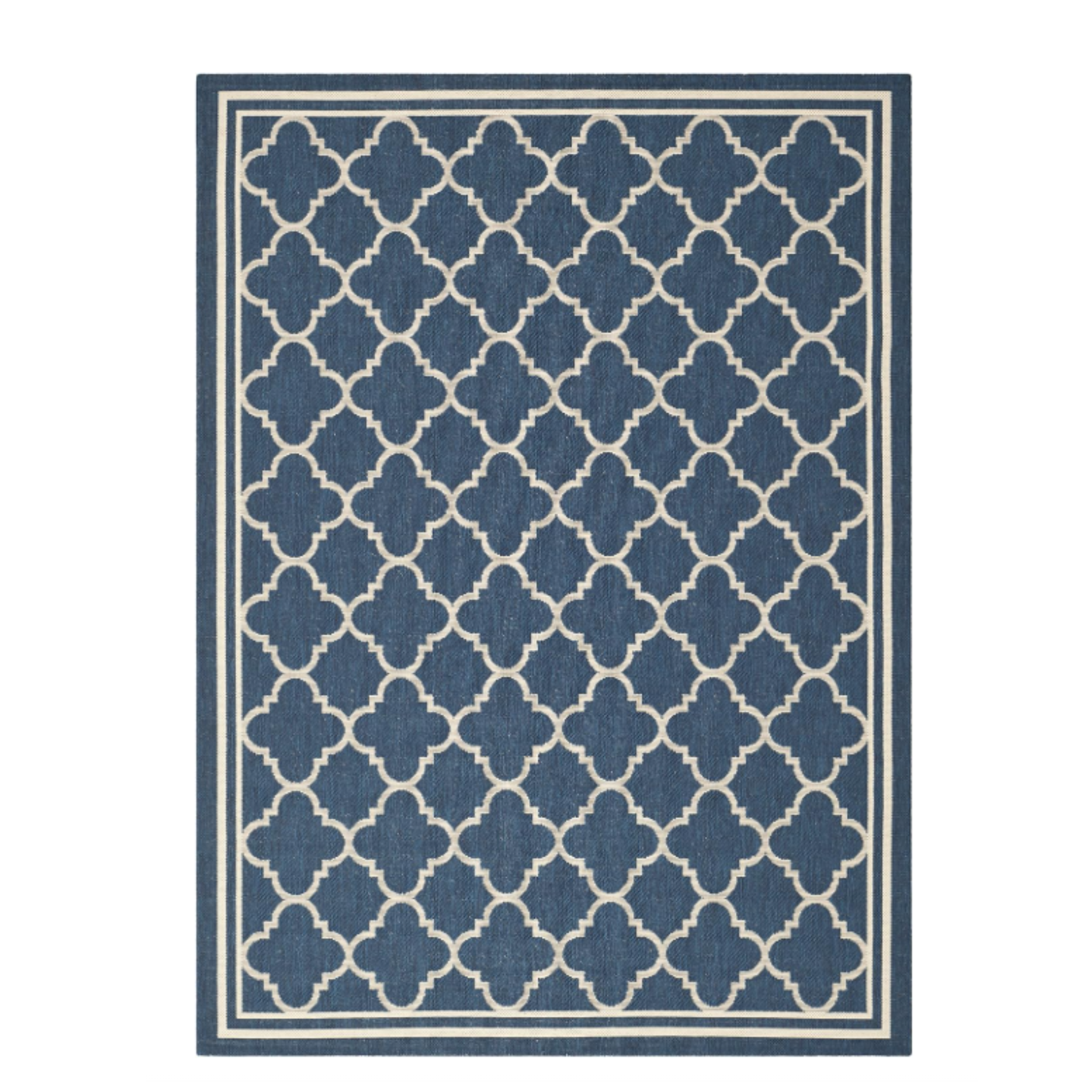 Indoor/Outdoor Courtyard Rug – Navy & Beige Trellis Design-6'7" x 9'6"