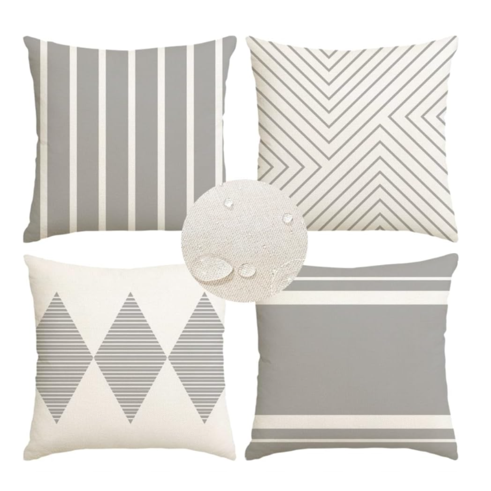 Outdoor Waterproof Throw Pillow Covers – Set of 4 | 16" x 16" | Gray Plaid