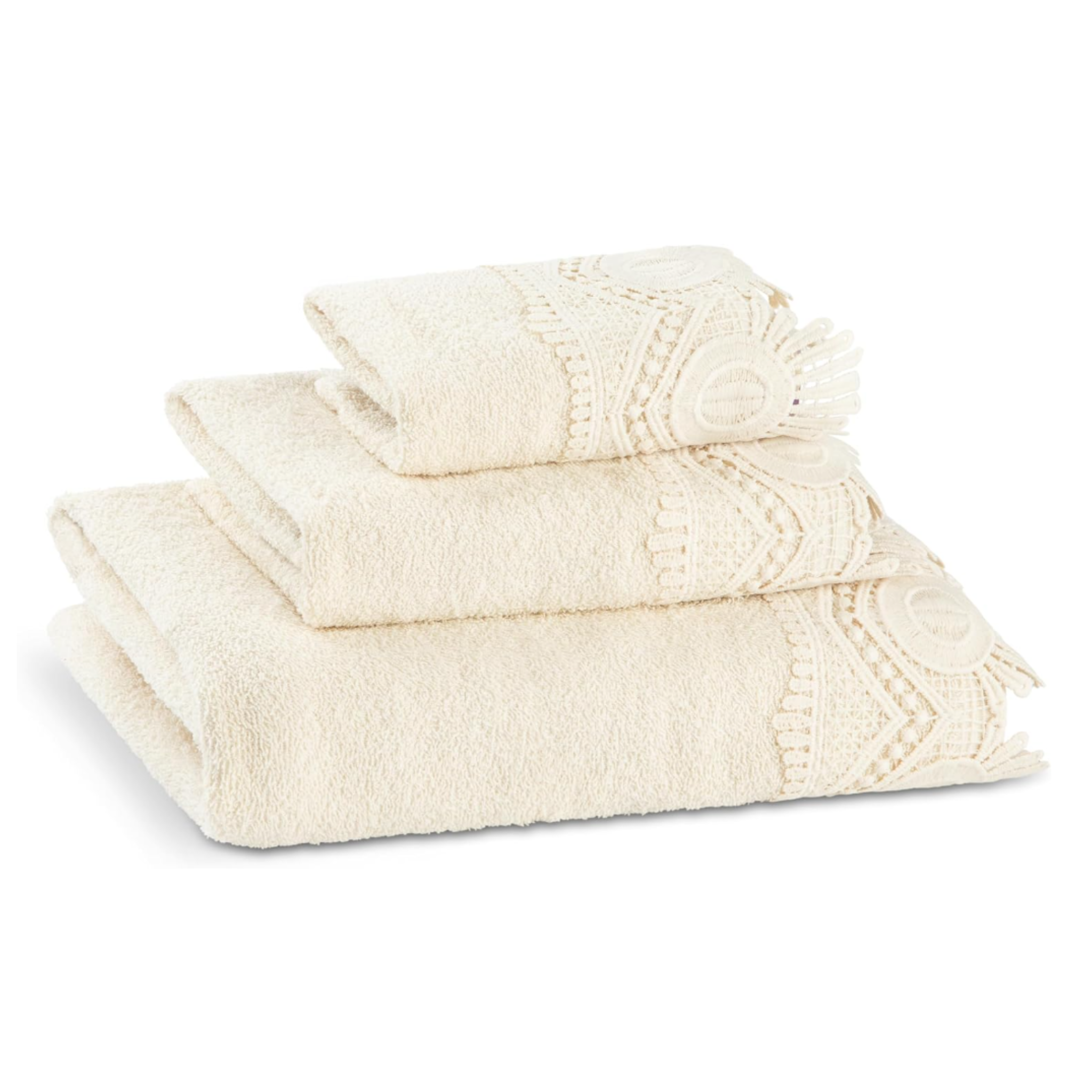 Luxury 3-Piece Cotton Bath Towel Set with Lace Detail-12 Set