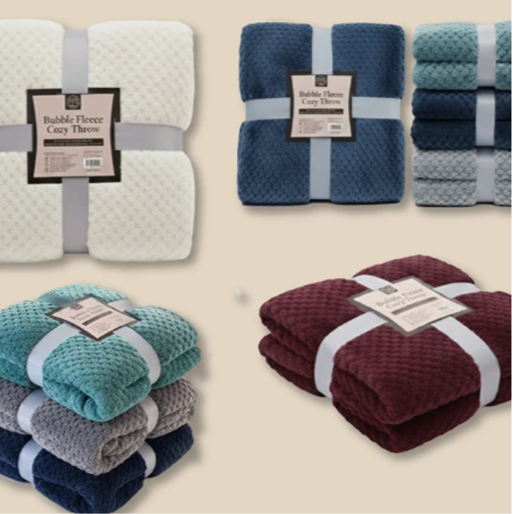 Percost™ Super Soft Bubble Fleece Throw Blanket-12PC