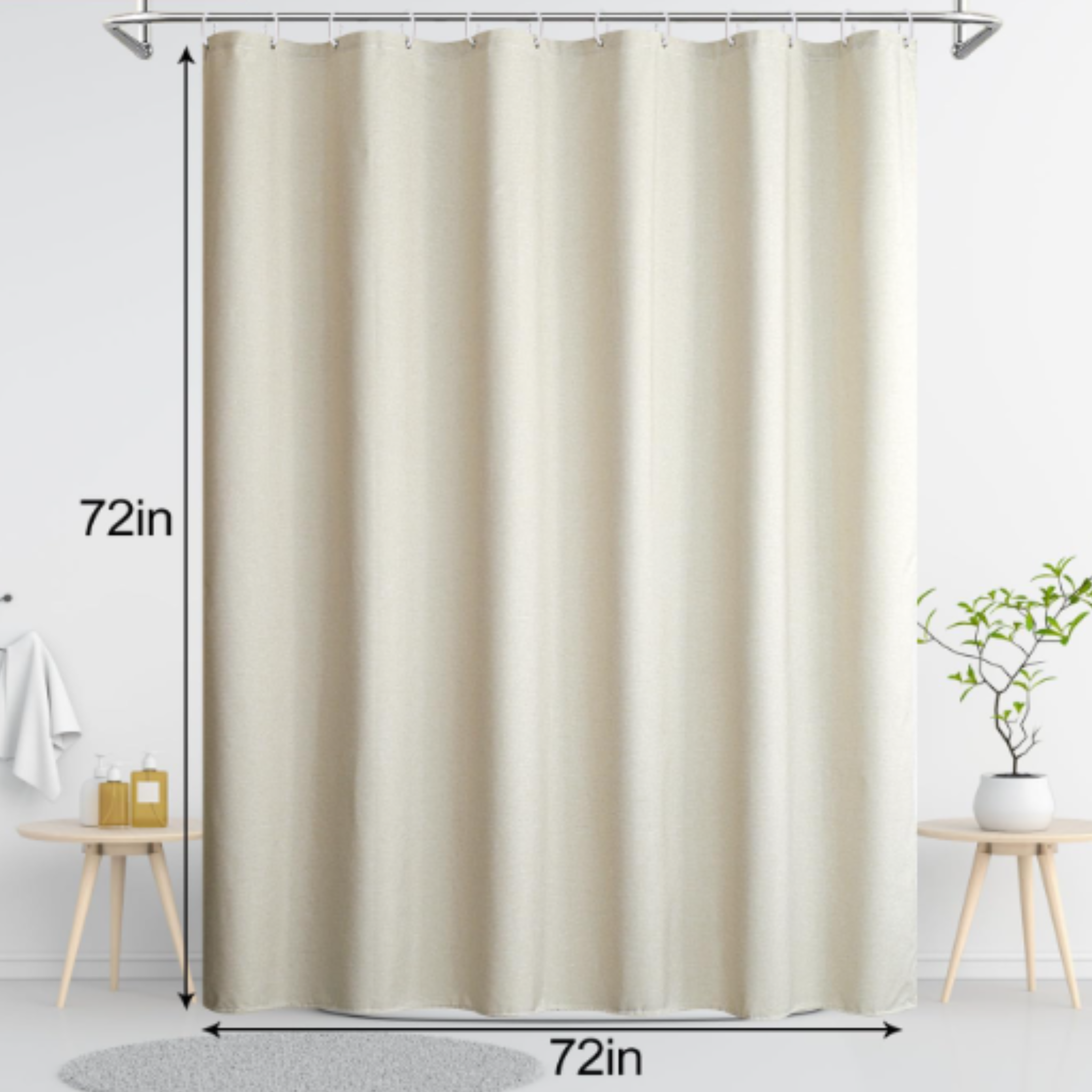 Beige Fabric Shower Curtain – 72 x 72 Inches-12PC