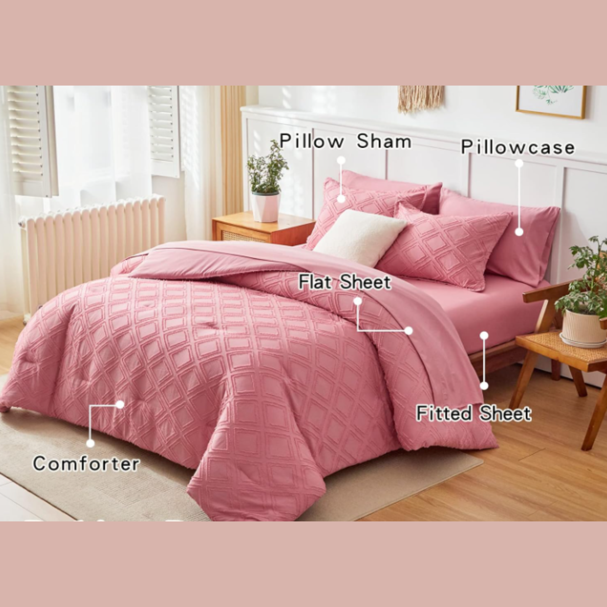 Tufted Bed-in-a-Bag Comforter Set – Pink-5 Set