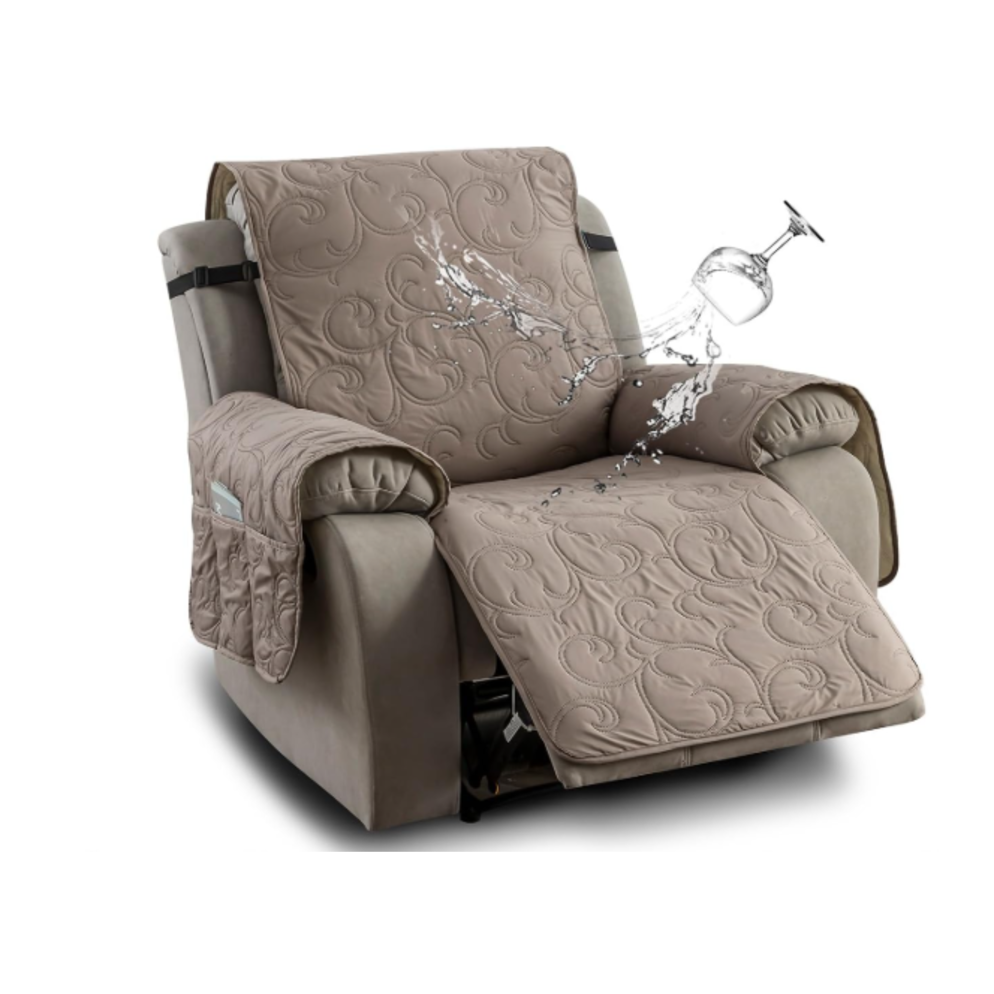 100% Waterproof Recliner Chair Cover – Taupe Leaf Pattern – 23.6"