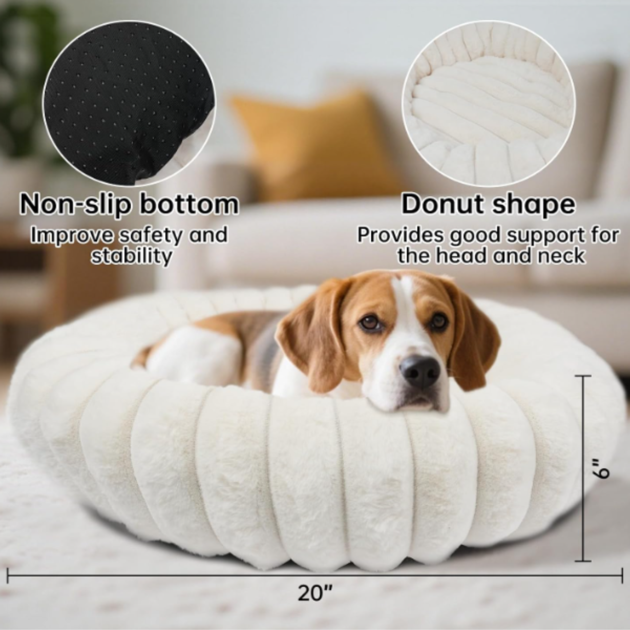 Percost™ Washable Round Donut Dog Bed – 20" × 20"