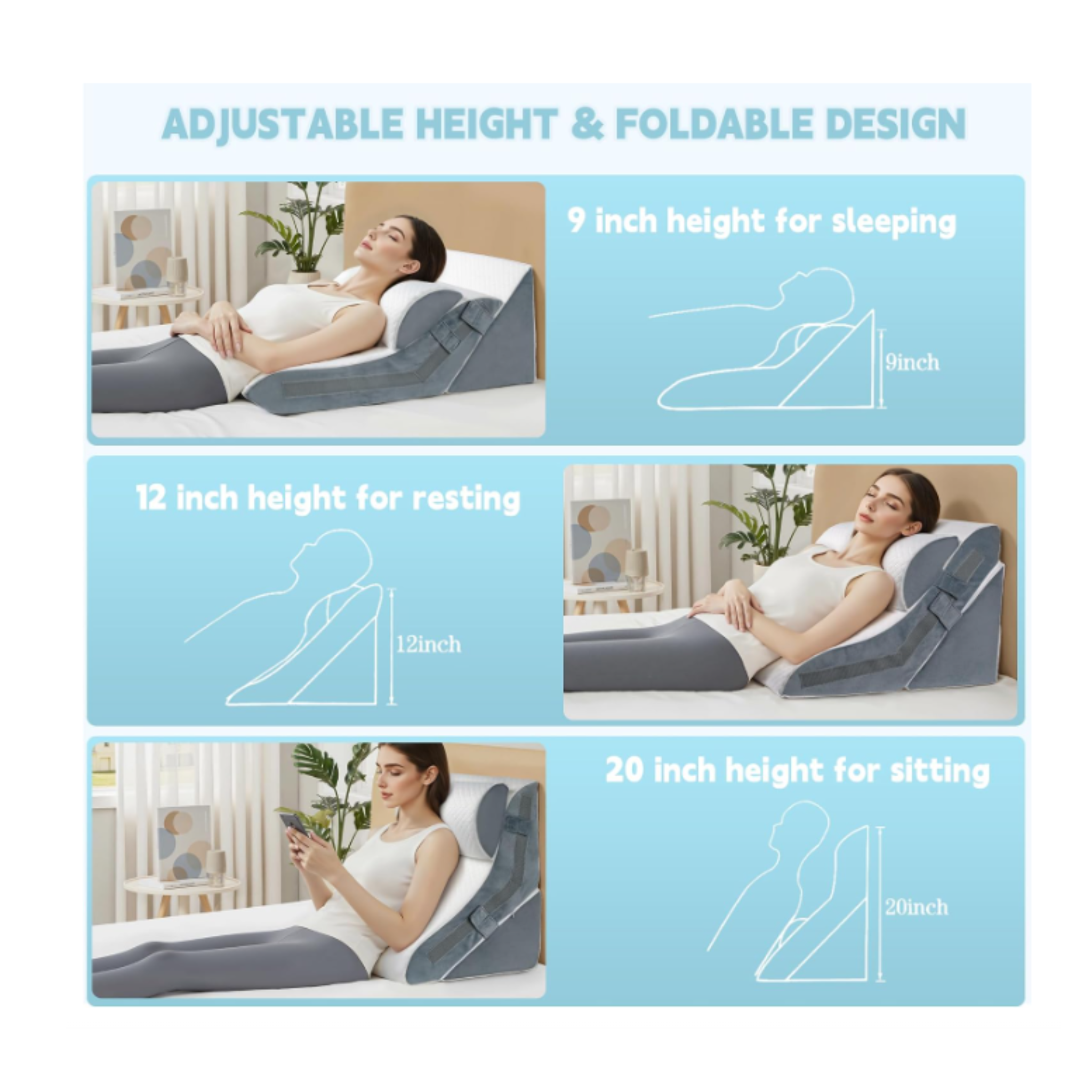 Percost™ 3-Piece Adjustable Memory Foam Wedge Pillow Set-4SET