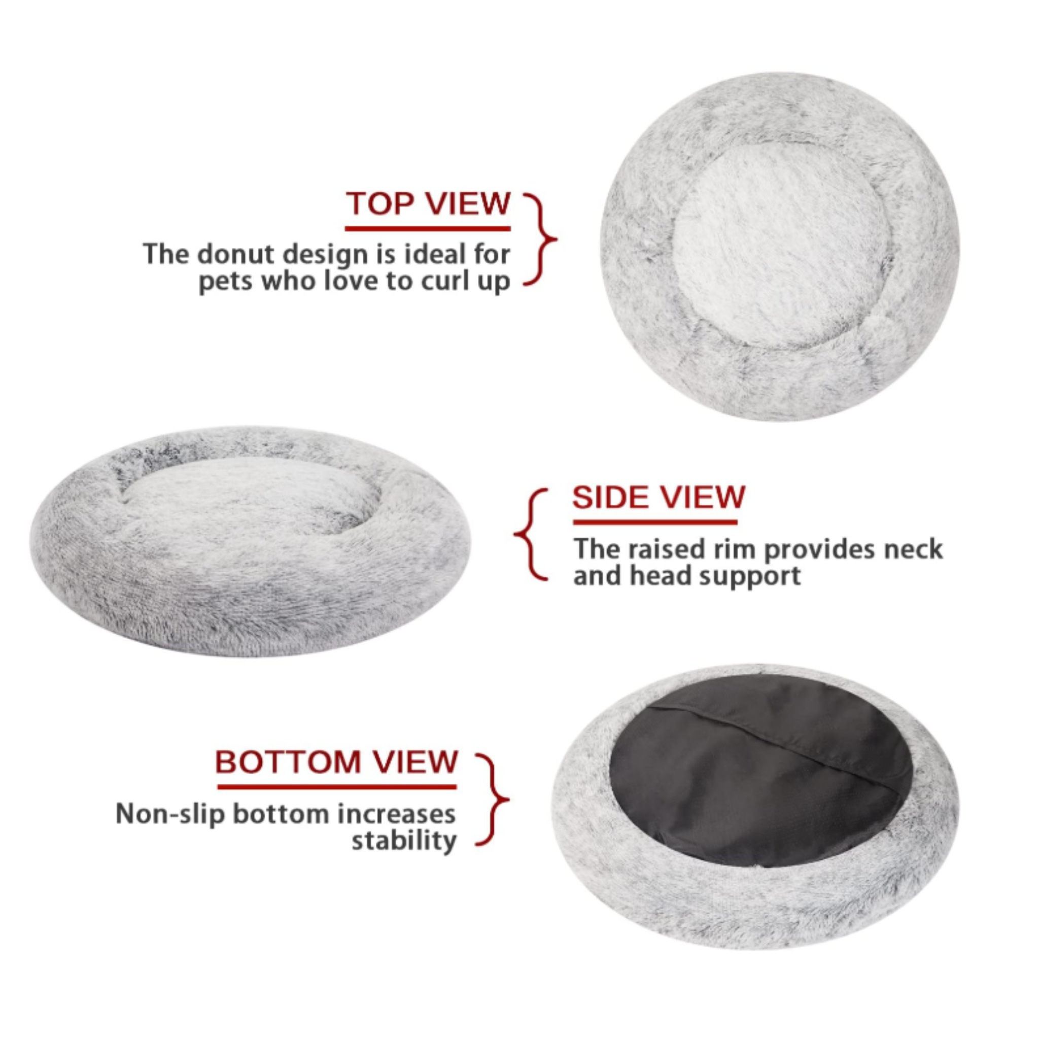 Percost™ Bedfolks Calming Donut Dog Bed – Medium Dogs | Dark Grey | 76 × 76 × 20 cm