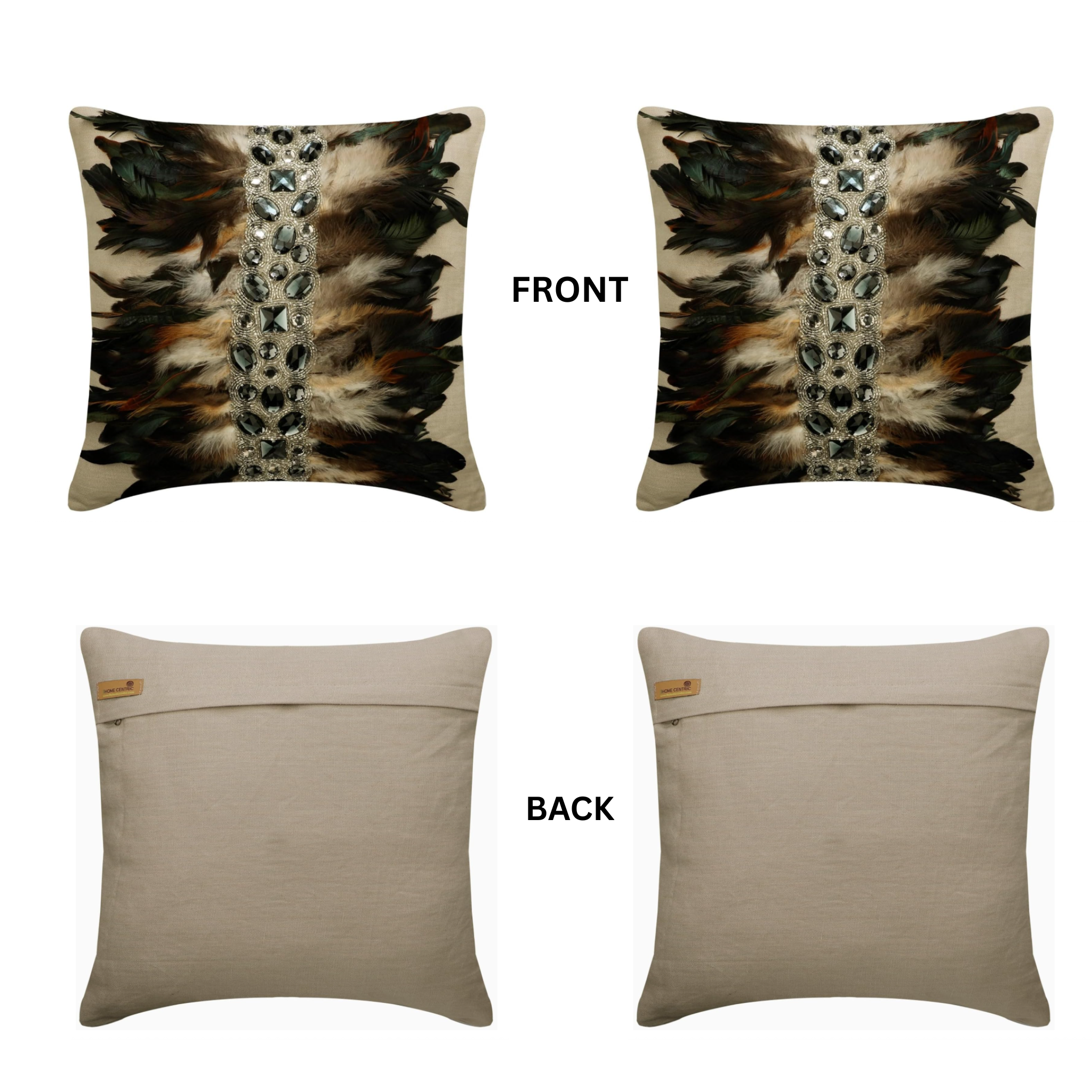 The HomeCentric Crystallised Feathers Cushion Covers – Beige, 18" × 18" Pack of 2