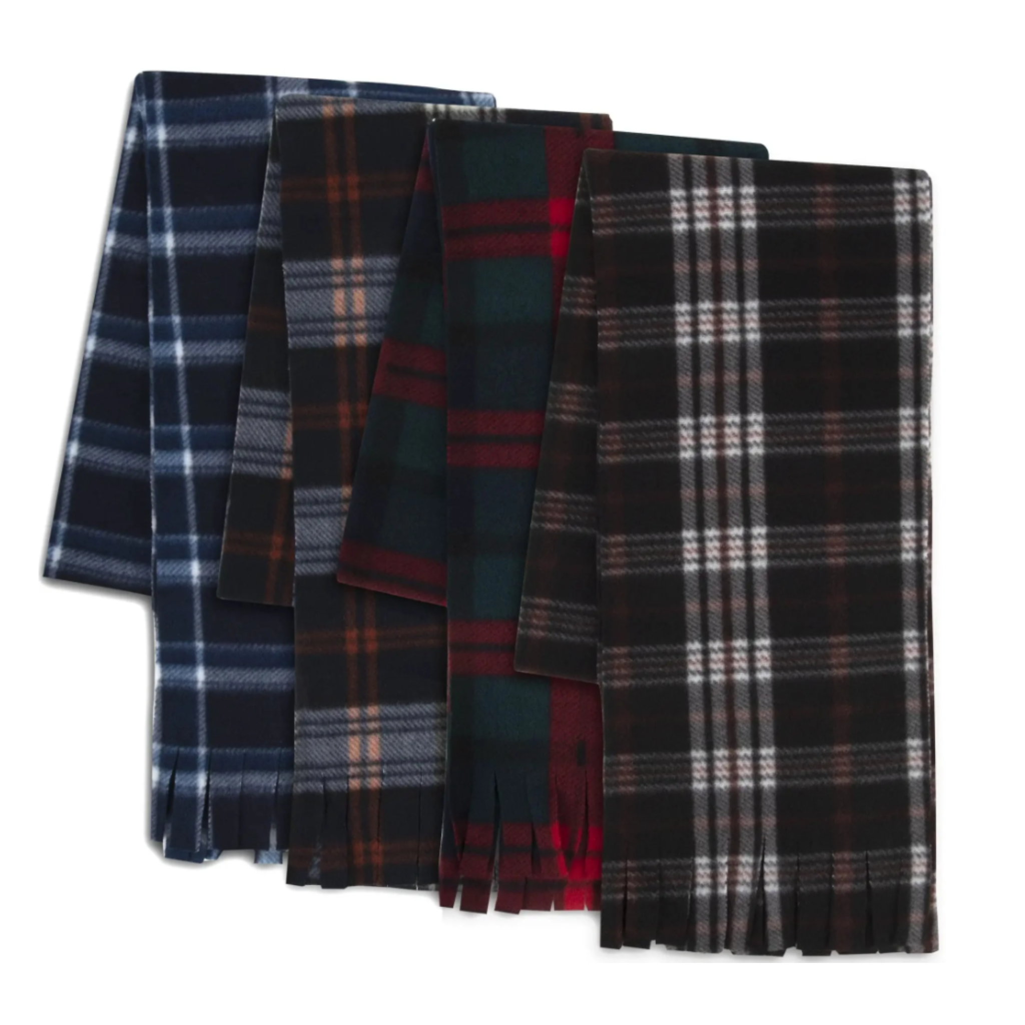 Adult Plaid Fleece Scarves with Fringe – 60" × 8" | 100 Pieces Per Case