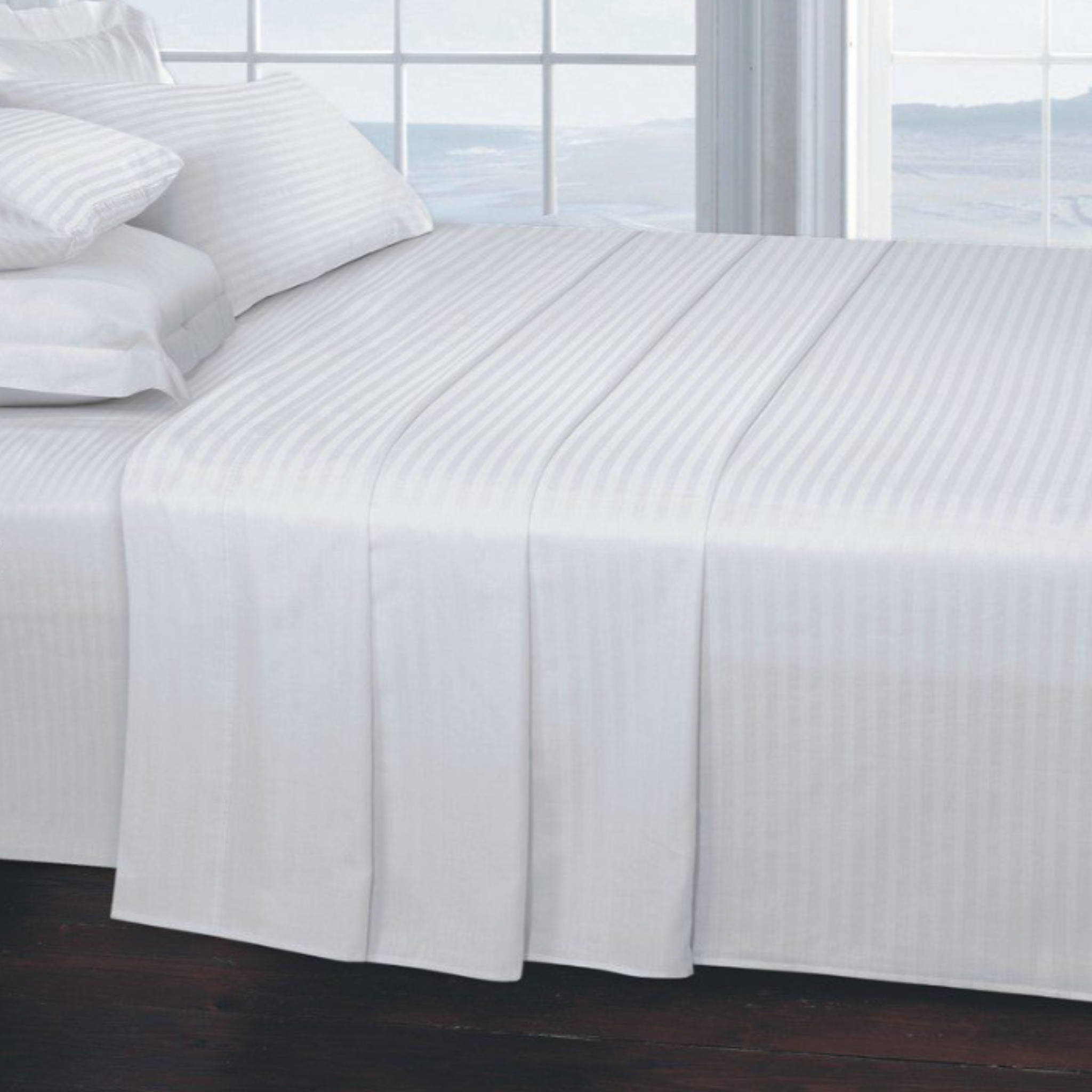 Percost Luxe™ T-250 White Stripe Bed Sheet King Flat XXL – 112″x115″-12PC