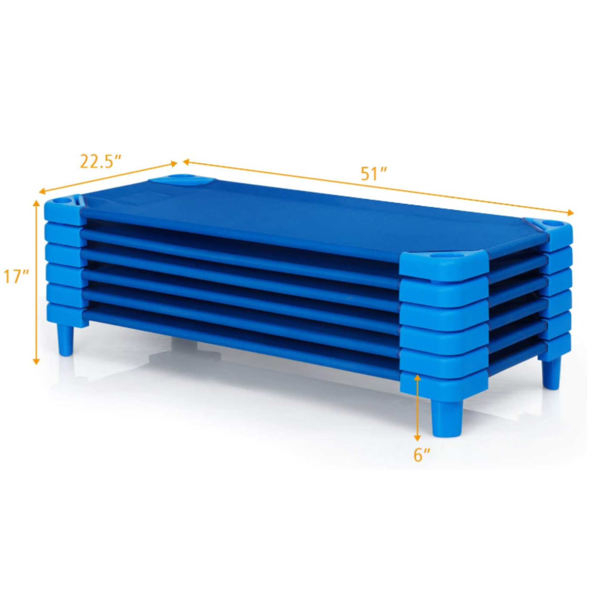 Percost 6-Pack Stackable Daycare Sleeping Cots – Blue (52" x 23")