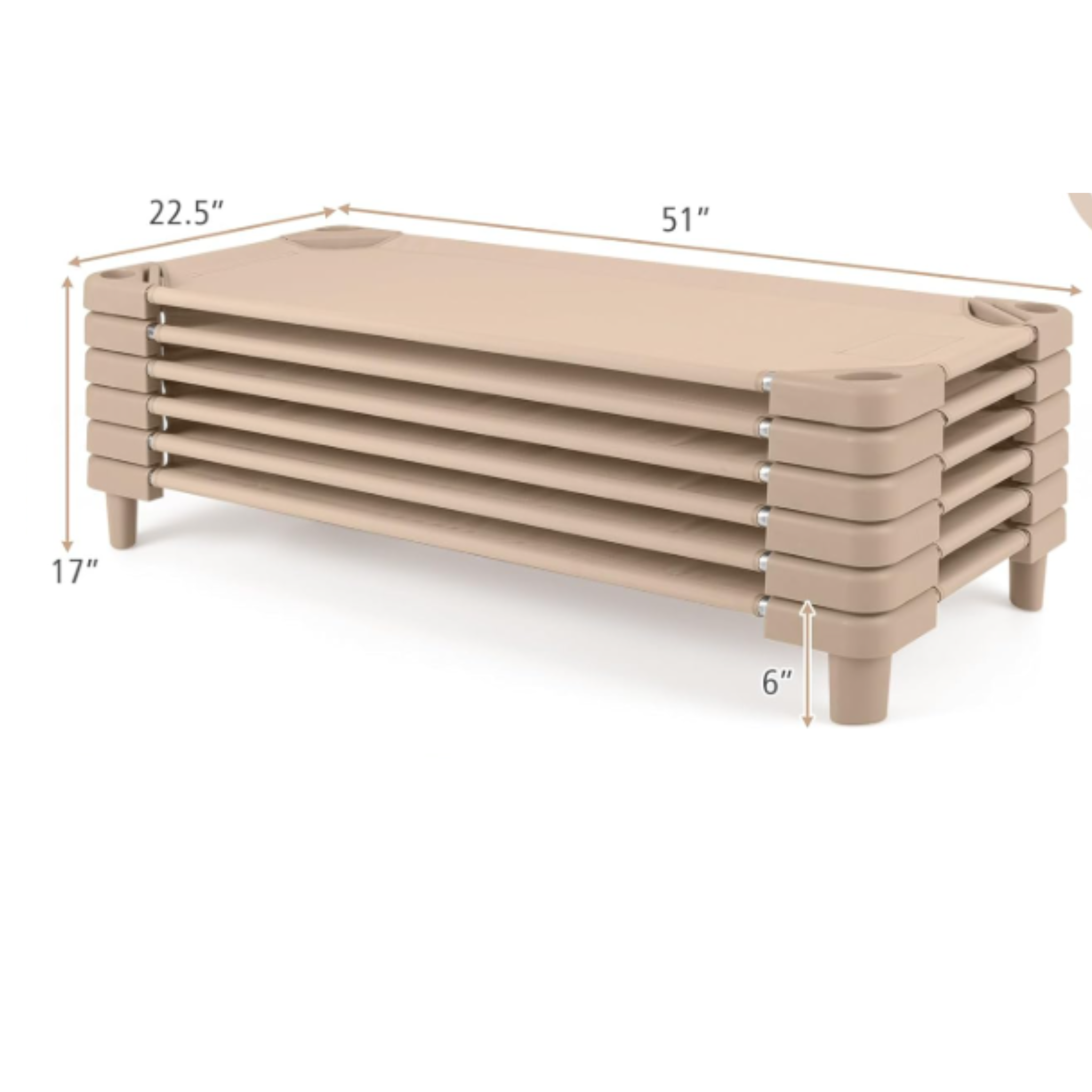 Percost 6-Pack Stackable Daycare Sleeping Cots – Sand (52" x 23")