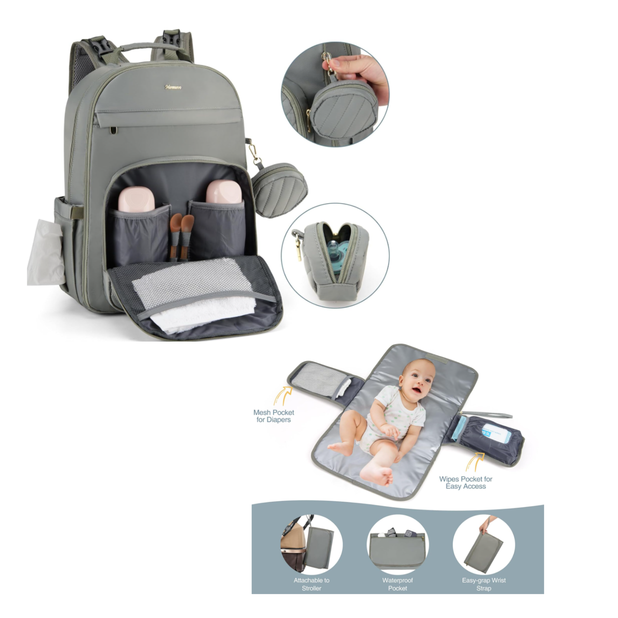 Percost Luxe™ Premium Quilted Baby Diaper Backpack with Changing Pad