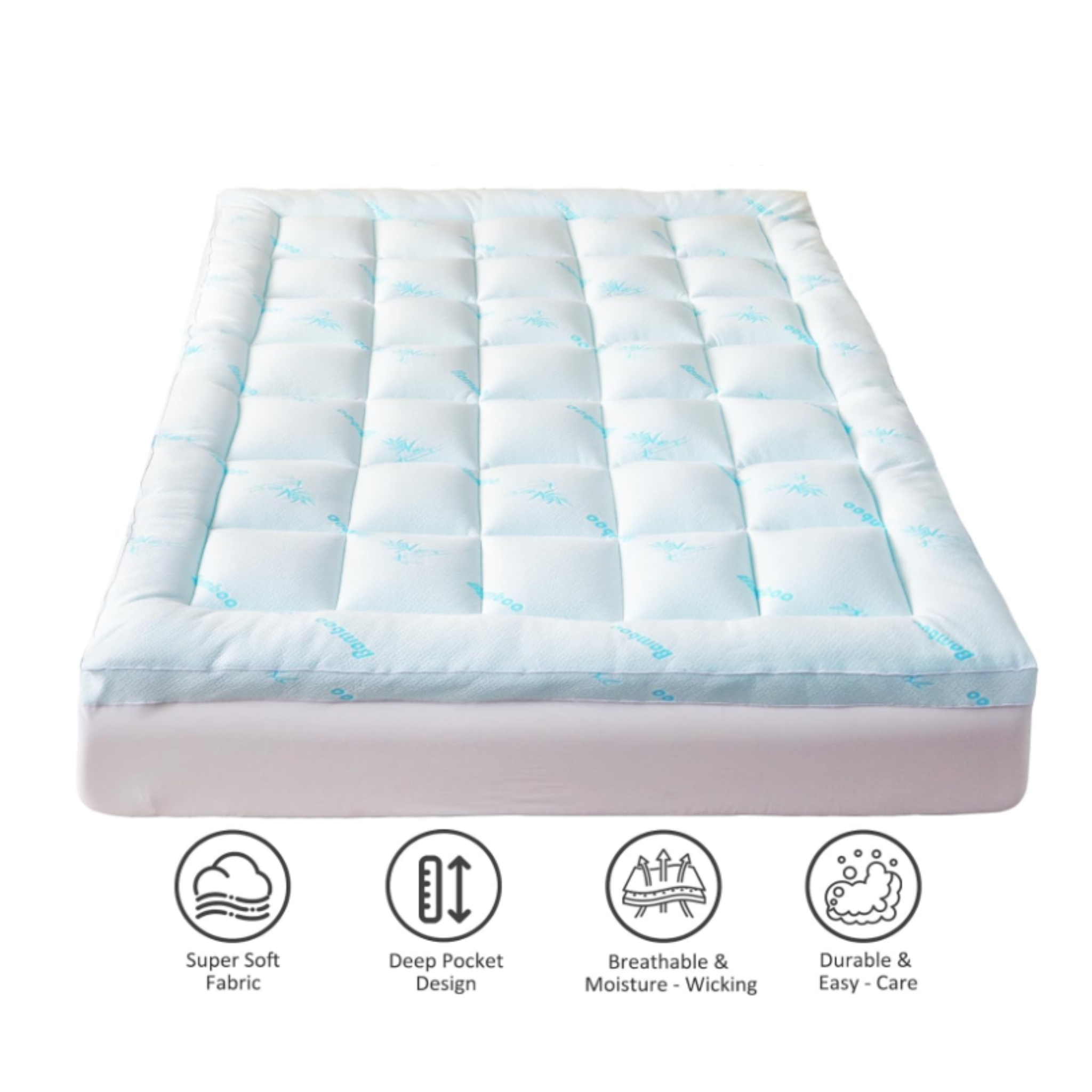 Percost™ Premium Bamboo Viscose Pillow Top Mattress Topper – Blue