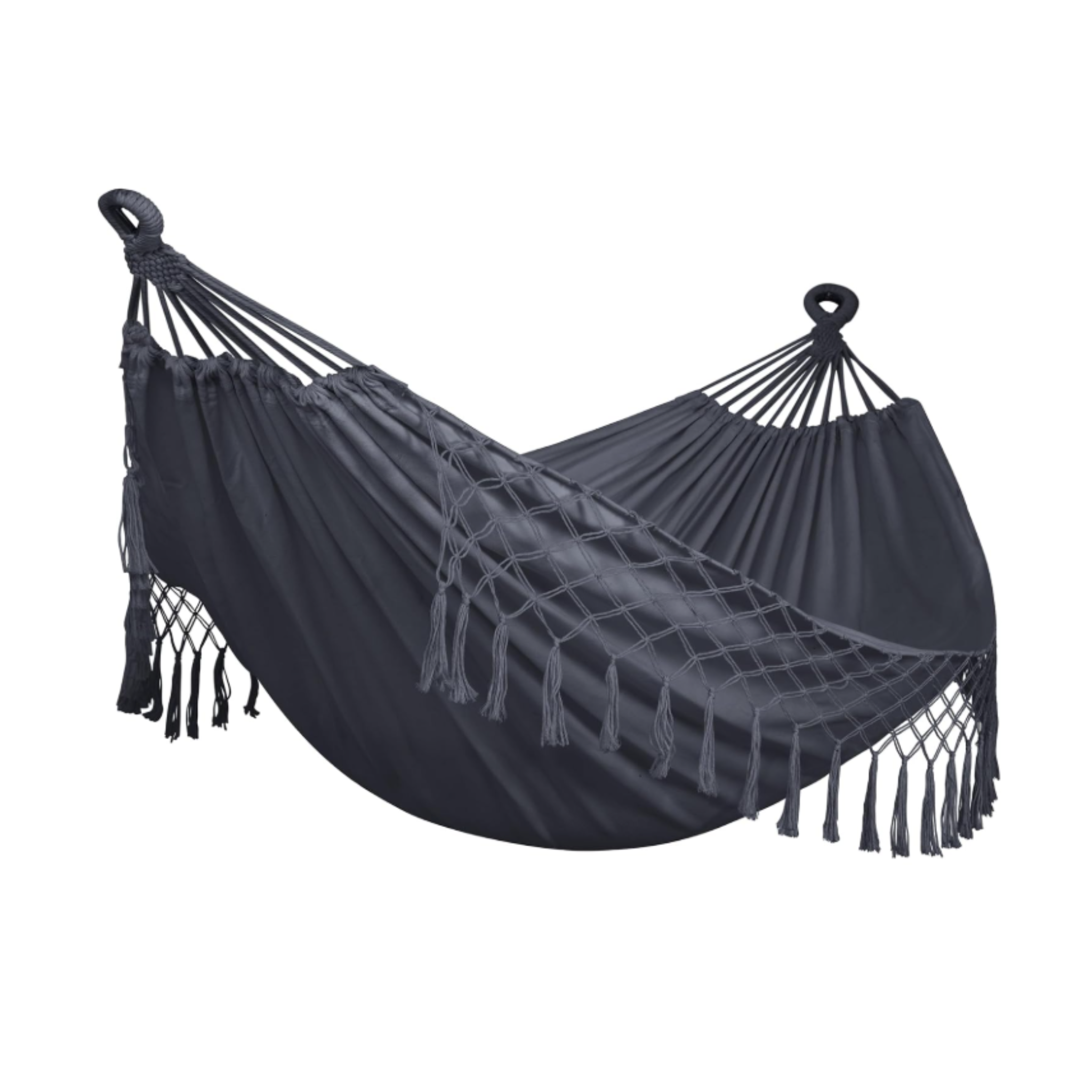 SUNCREAT Outdoor Double Hammock with Tassels – Dark Gray