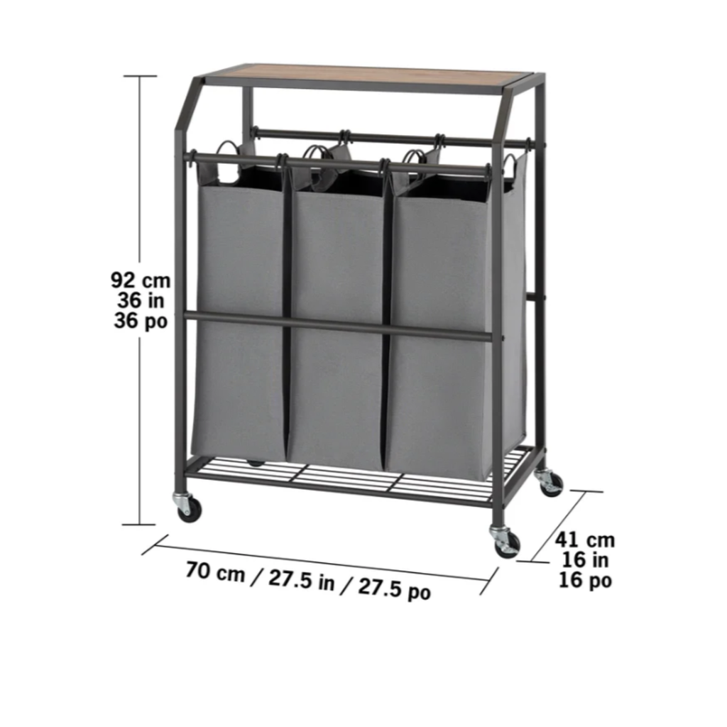 TRINITY 3-Bag Laundry Cart with Flip-Top