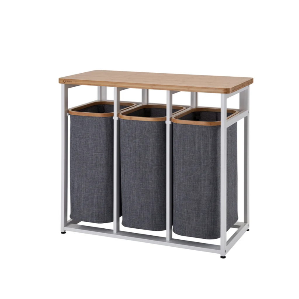 TRINITY Bamboo Laundry Sorter – 3-Bag Station