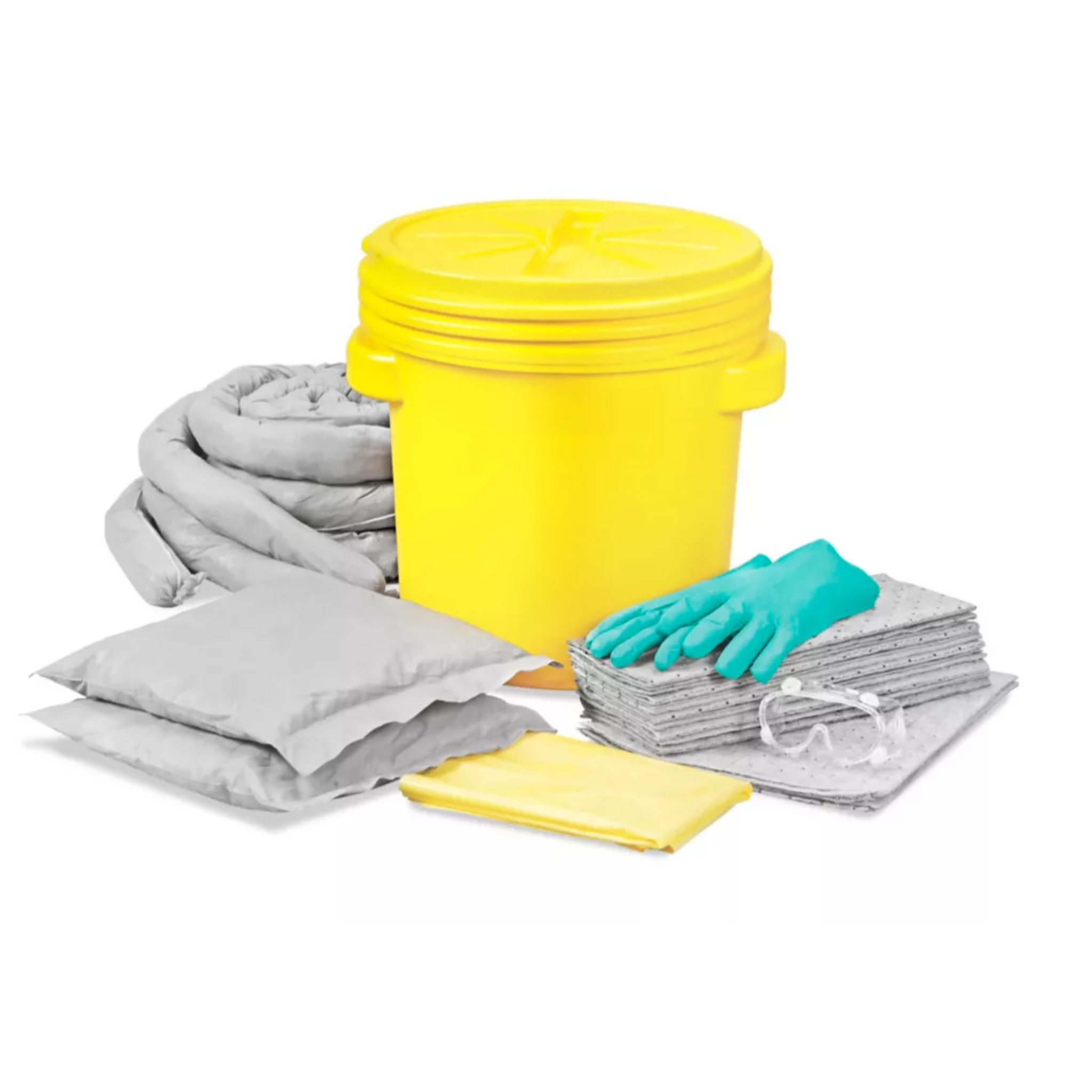 Each Universal 20 Gallon Drum Spill Kit includes:

12 × 15" x 19" Heavy-Duty Sorbent Pads
3 × 3" x 12' Heavy-Duty Sorbent Socks
2 × 18" x 18" Sorbent Pillows
1 pair × Nitrile Gloves
1 × Emergency Handbook
1 pair × Protective Goggles
3 × Disposal Bags
1 × UN-approved 20-gallon HDPE drum with screw-top lid