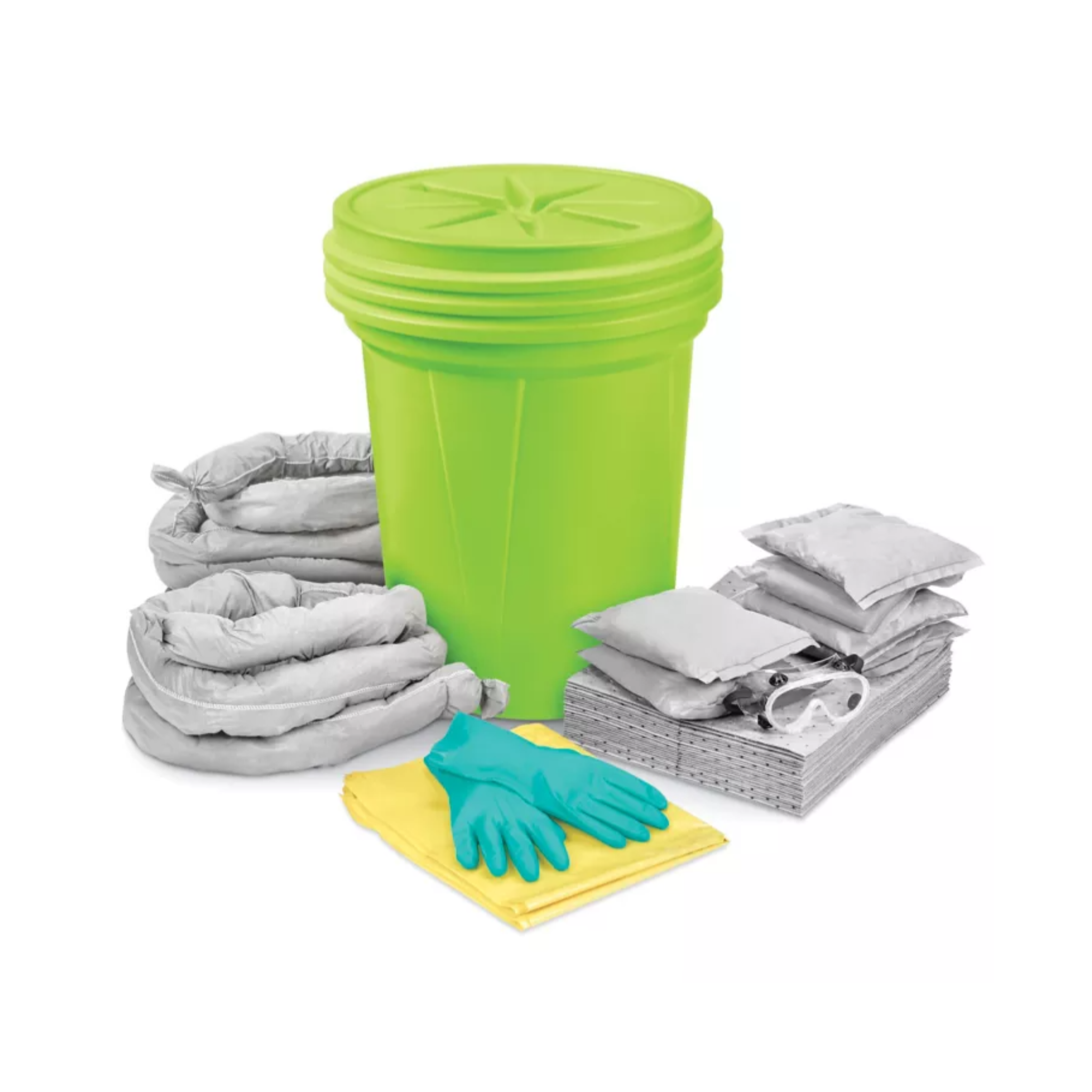Each Universal 30 Gallon Hi-Vis Drum Spill Kit includes:

25 × 15" x 19" Heavy-Duty Sorbent Pads
6 × 3" x 12' Heavy-Duty Sorbent Socks
6 × 18" x 18" Sorbent Pillows
1 pair × Nitrile Gloves
1 × Emergency Handbook
1 pair × Protective Goggles
3 × Disposal Bags
1 × Hi-Vis UN-approved HDPE Drum with Screw-Top Lid