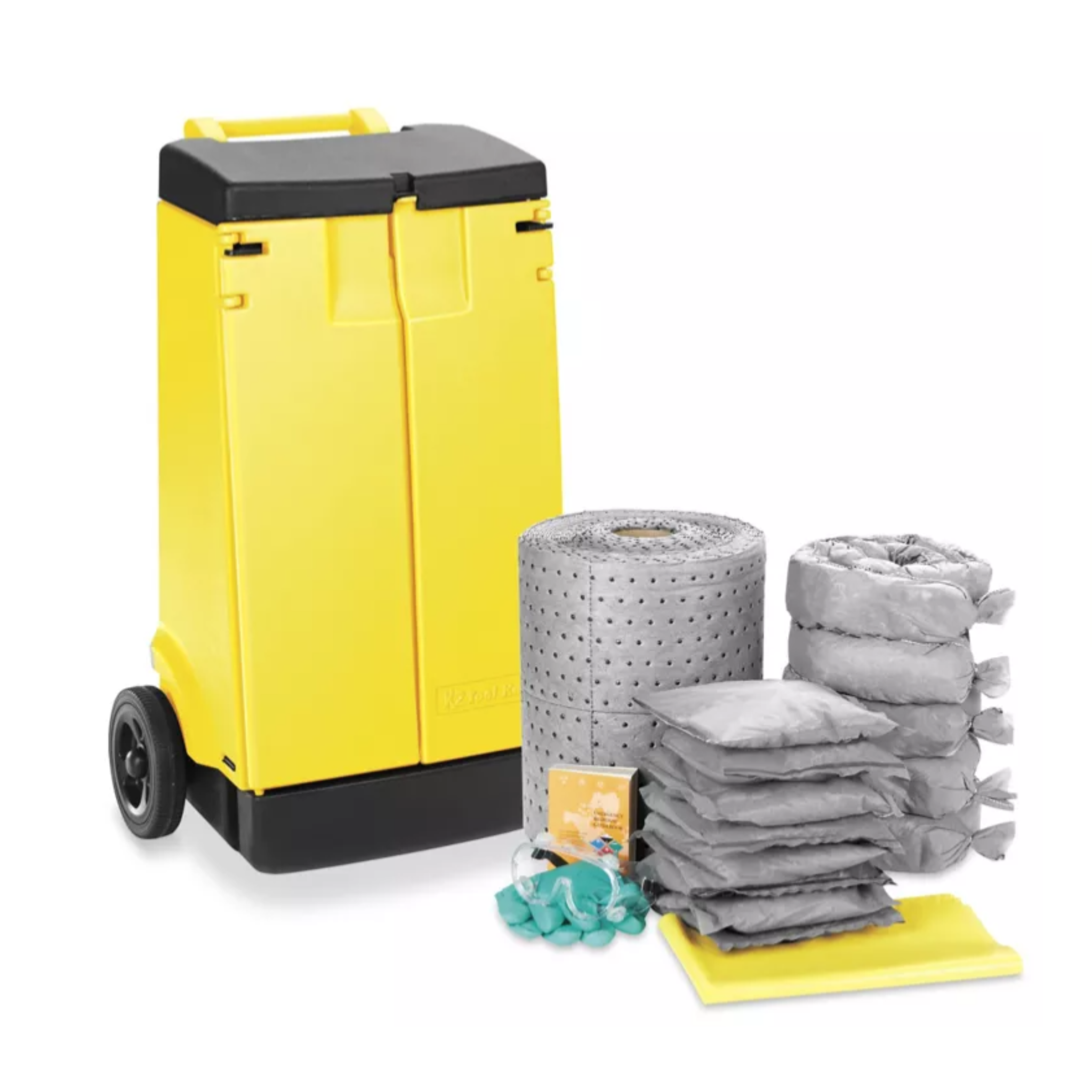 Each Universal Mobile Spill Cabinet – 25 Gallon includes:

1 × 15" x 73' Heavy-Duty Sorbent Roll
5 × 3" x 4' Heavy-Duty Sorbent Socks
8 × 10" x 10" Sorbent Pillows
1 pair × Nitrile Gloves
1 × Emergency Handbook
1 pair × Protective Goggles
5 × Disposal Bags
1 × Mobile HDPE Spill Cabinet with 8" plastic wheels